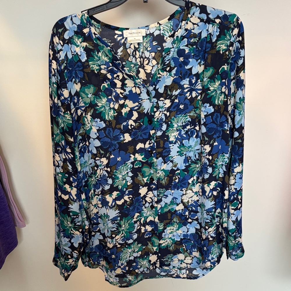 Valentino Floral Print Blouse in Blue and Green